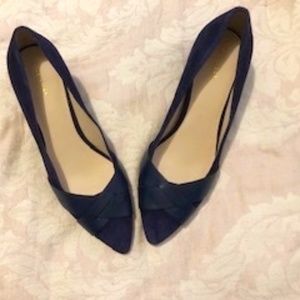 Navy Suede and Leather Pumps